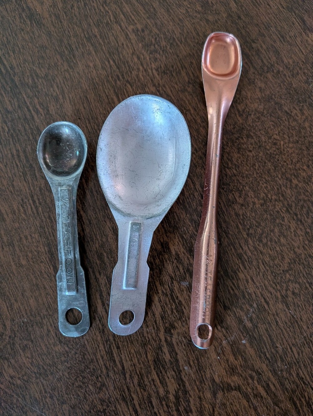 Vintage Measuring Spoons 1 Tbsp 1/2 Tsp 1/4 Tsp Mixed Metal Lot